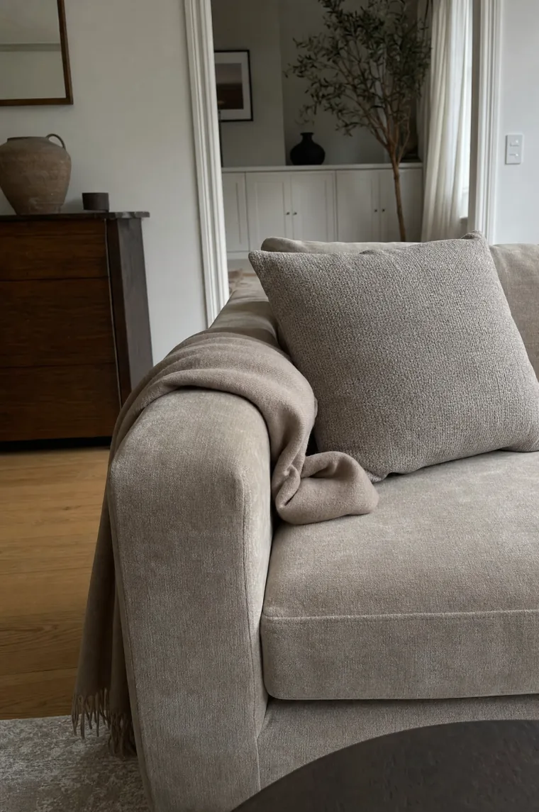 Sofa im Stoffbezug — Ergebnis des neuen Bezugs